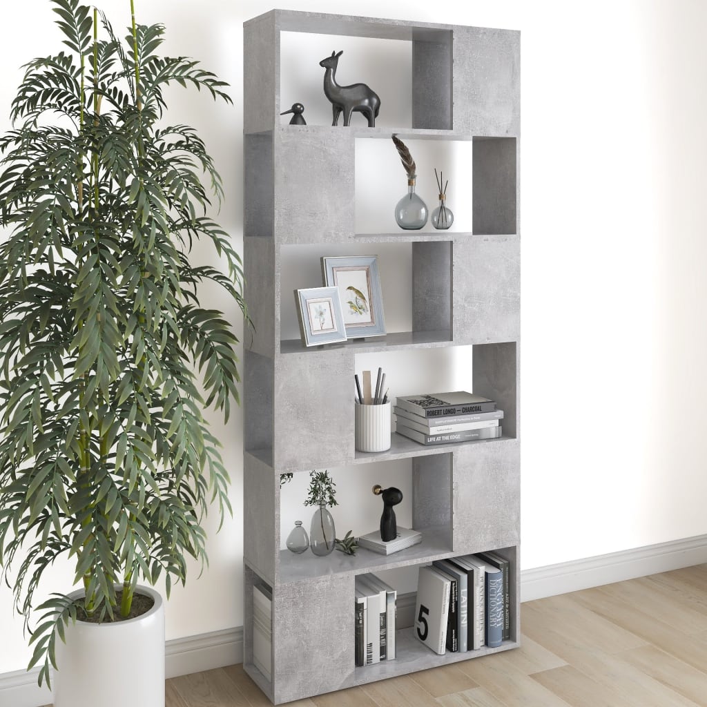 E-shop vidaXL Knižnica/deliaca stena, betónová 80x24x186 cm, kompozitné drevo