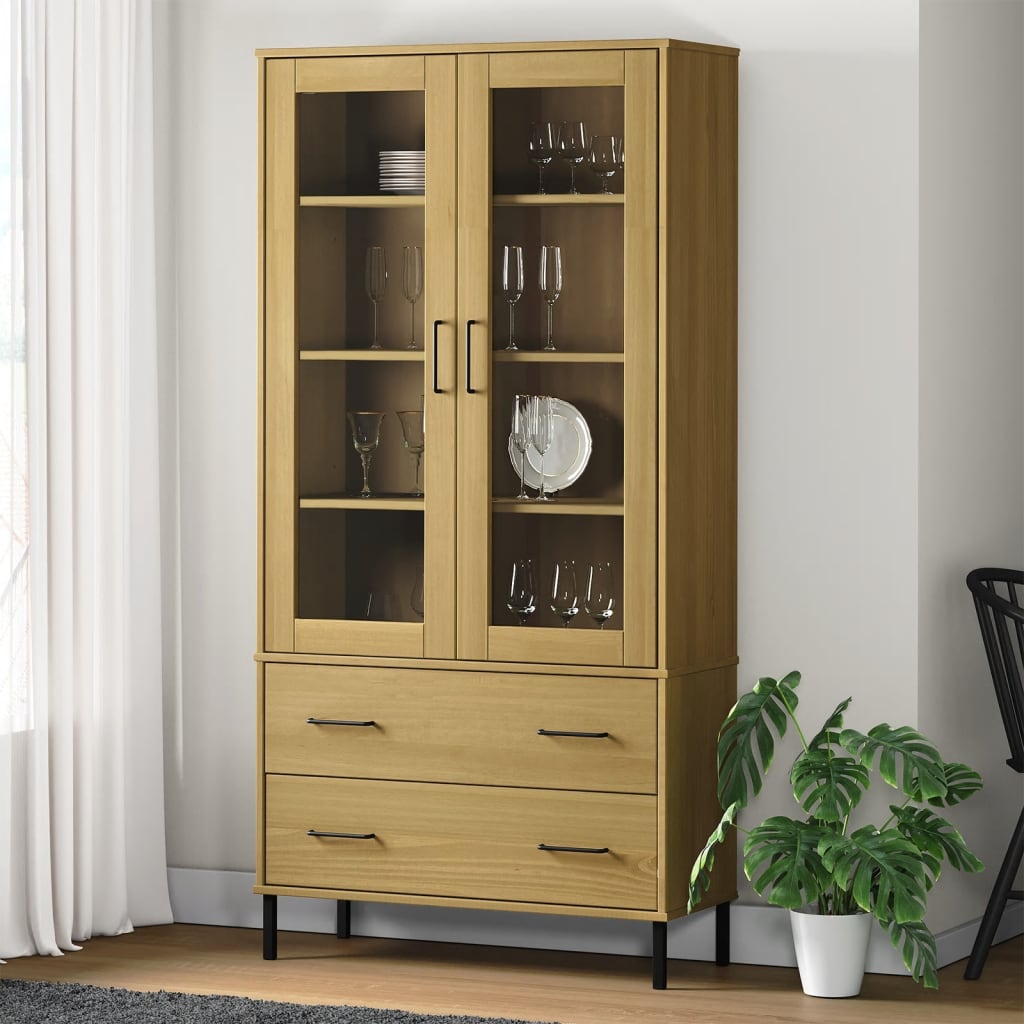 E-shop vidaXL Knižnica kovové nohy hnedá 85x35x172,5 cm masívne drevo OSLO