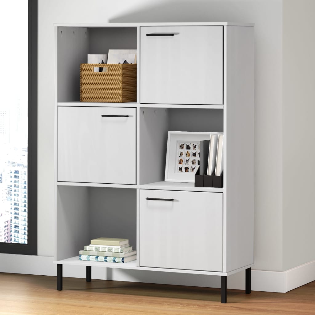 E-shop vidaXL Knižnica kovové nohy biela 90x35x128,5 cm masívne drevo OSLO