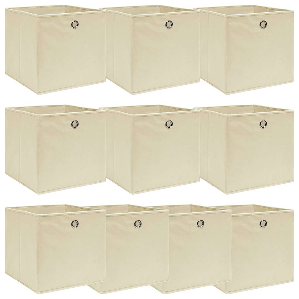 E-shop vidaXL Úložné boxy 10 ks, krémové 32x32x32 cm, látka