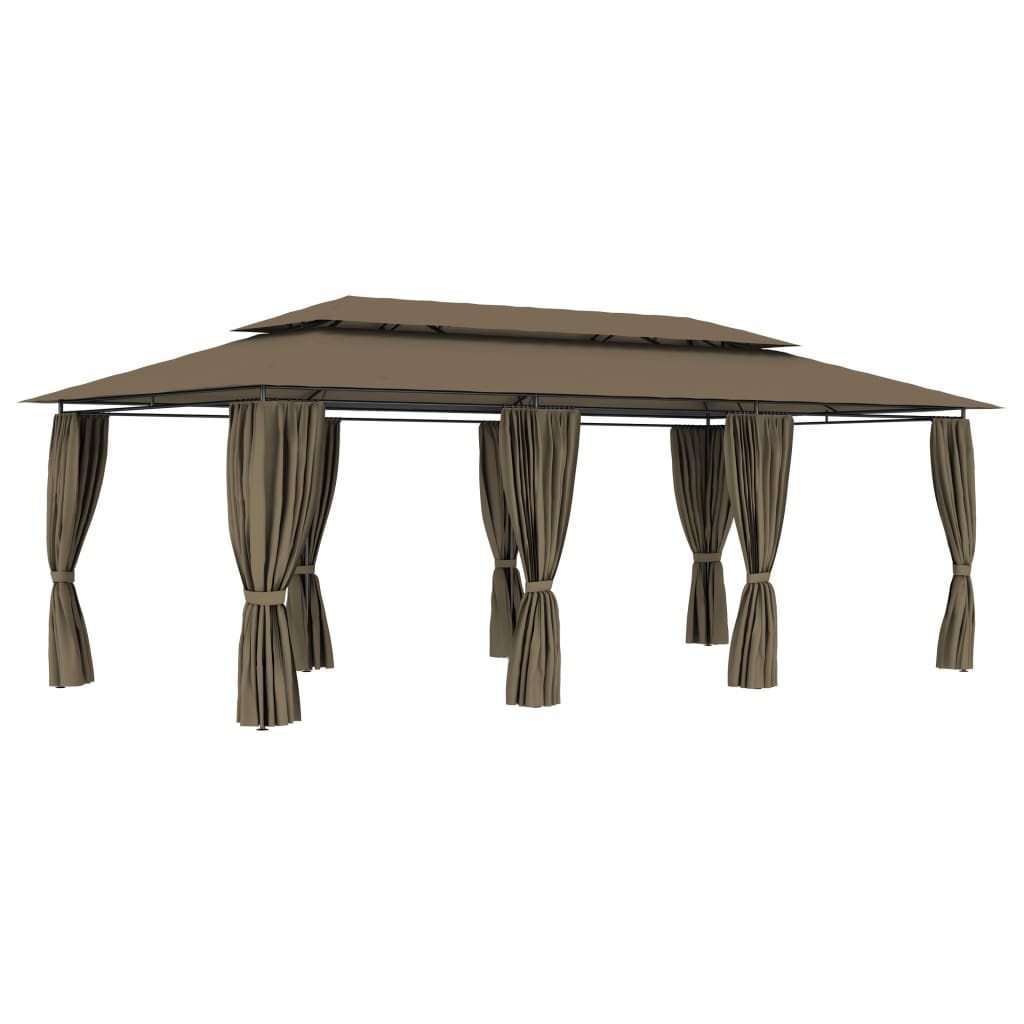 E-shop vidaXL Altánok so závesmi 600x298x270 cm, sivohnedý 180 g/m²