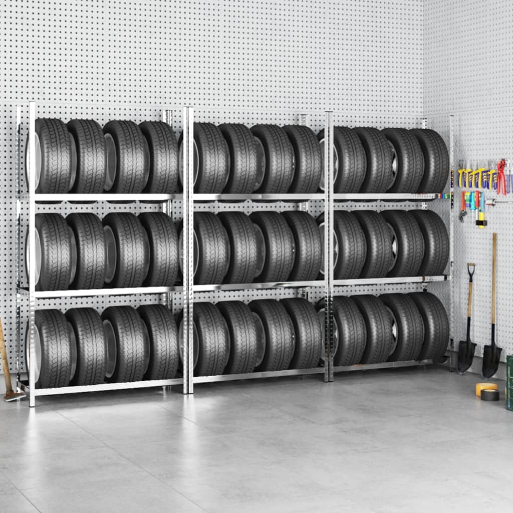 E-shop vidaXL 3-posch. stojany na pneumatiky 3ks strieborné 110x40x200cm oceľ