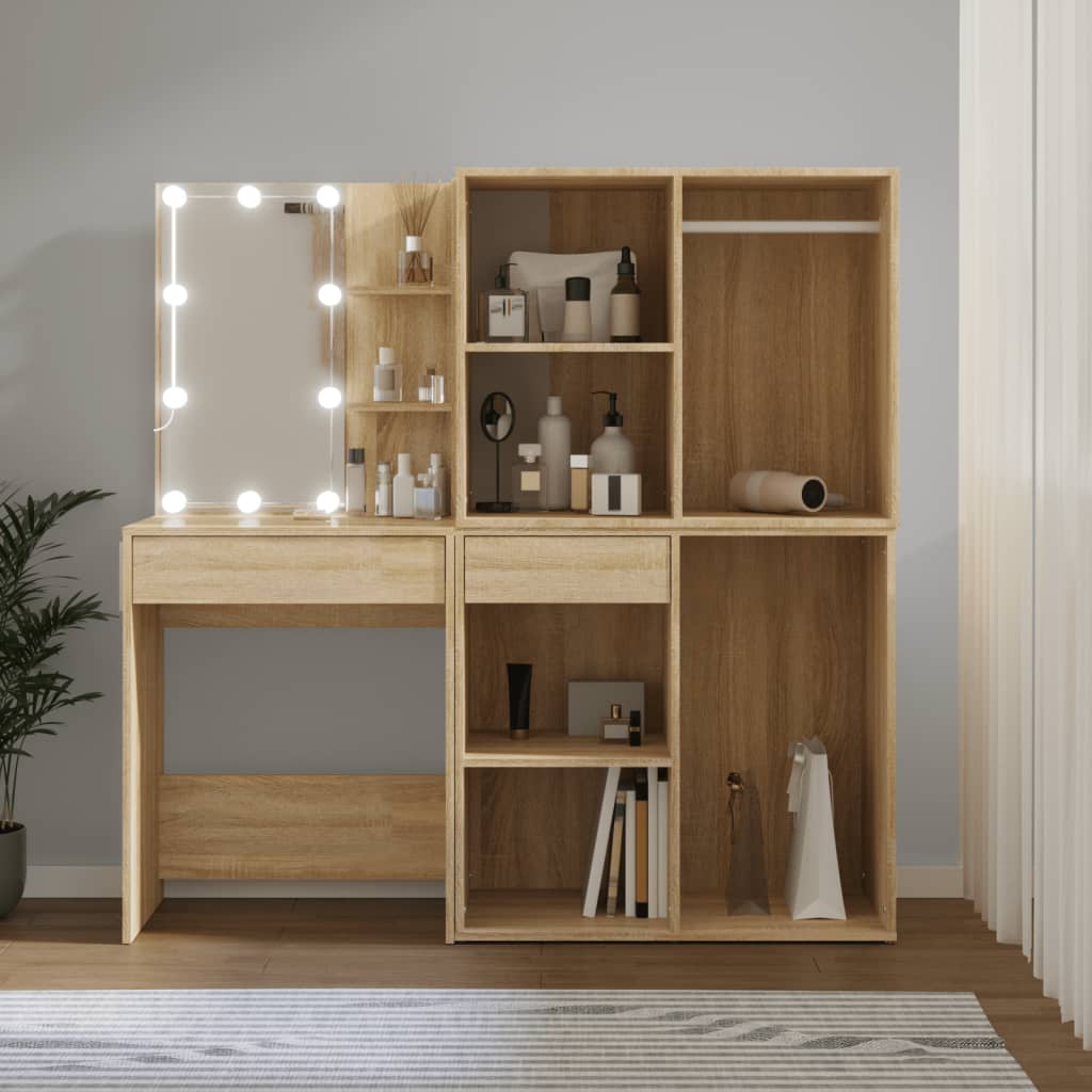 E-shop vidaXL Toaletný stolík s LED a 2 skrinkami dub sonoma spracované drevo