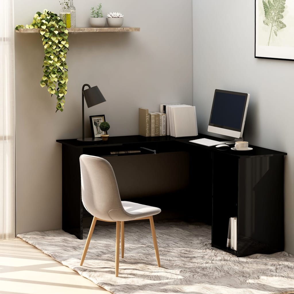 E-shop vidaXL Rohový stôl v tvare L, lesklý čierny 120x140x75cm, drevotrieska