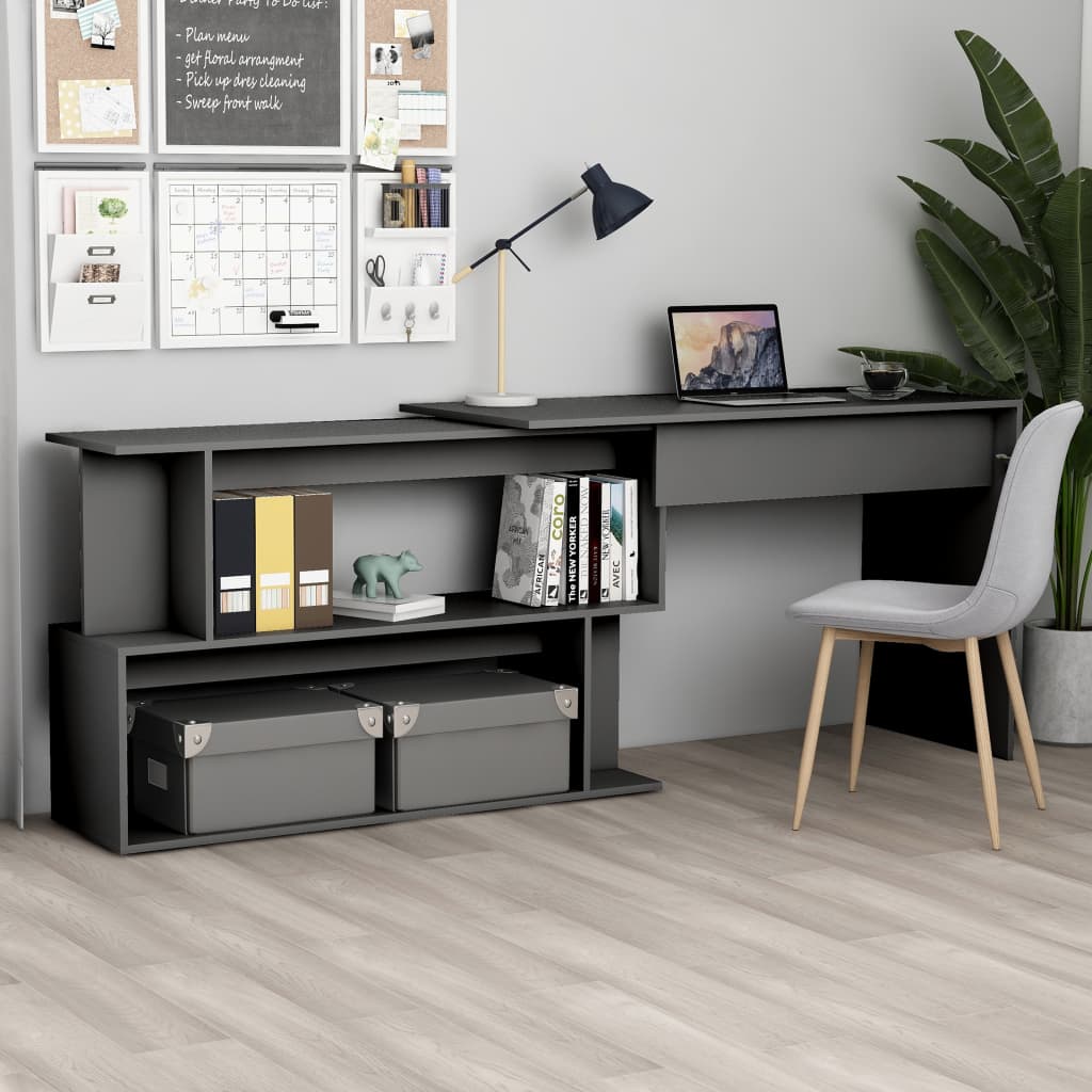 E-shop vidaXL Rohový stôl, sivý 200x50x76 cm, kompozitné drevo