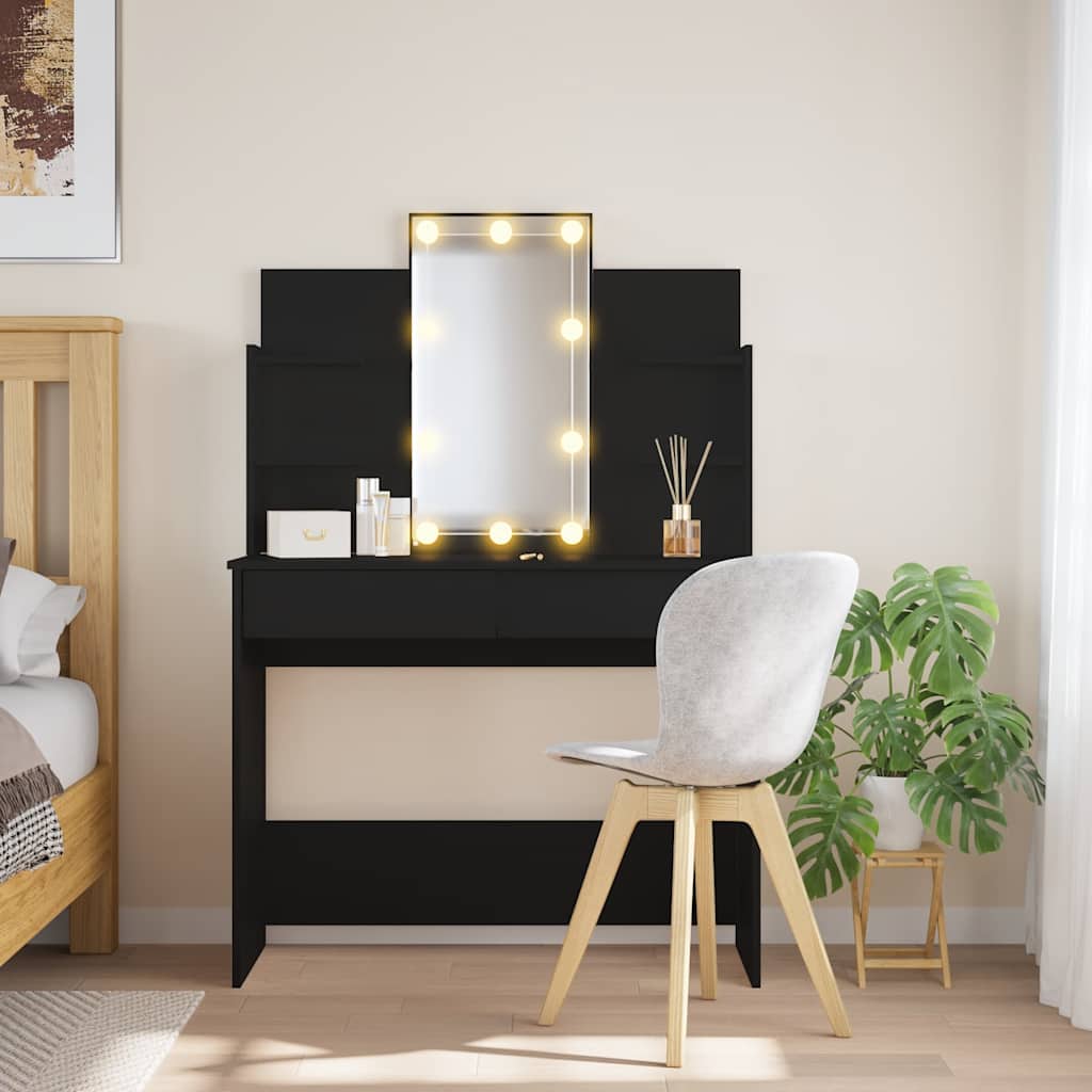 E-shop vidaXL Toaletný stolík s LED svetlami čierny 96x40x142 cm