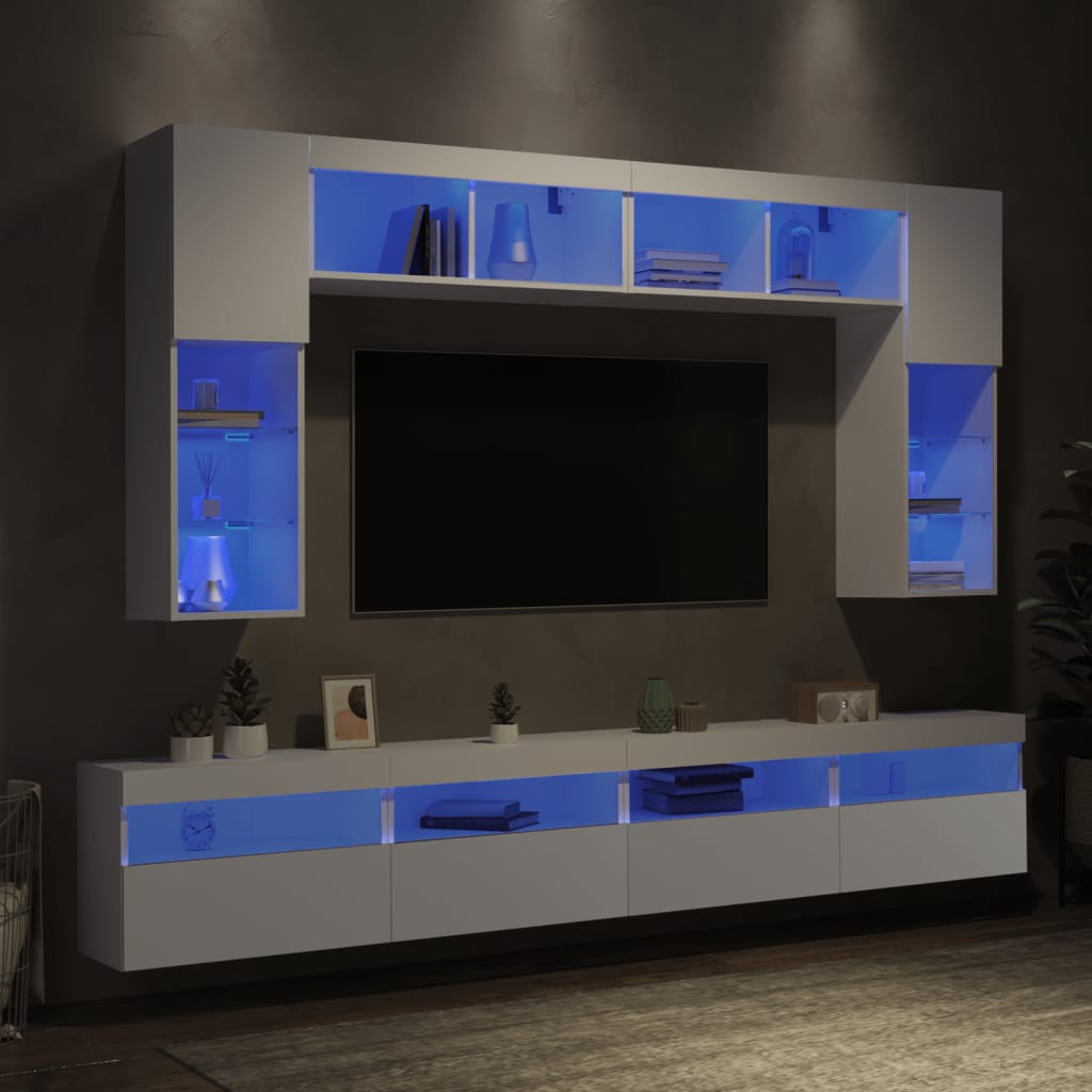 E-shop vidaXL 8-dielna súprava TV nástenných skriniek s LED svetlami biela
