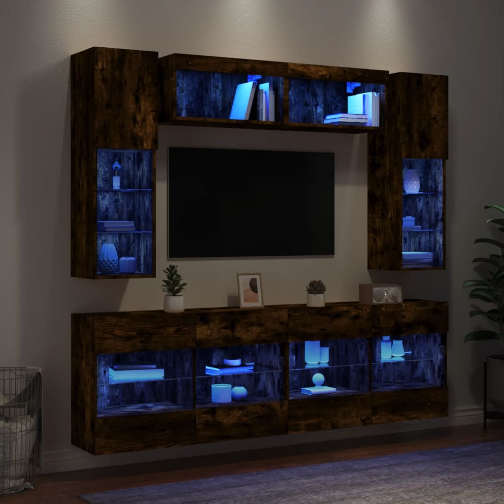 E-shop vidaXL 6-dielna súprava TV nástenných skriniek s LED dymový dub