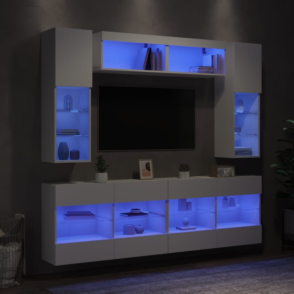E-shop vidaXL 6-dielna súprava TV nástenných skriniek s LED svetlami biela