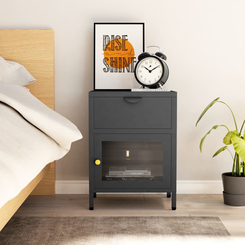 E-shop vidaXL Nočný stolík antracitový 40x30x54,5 cm oceľ a sklo