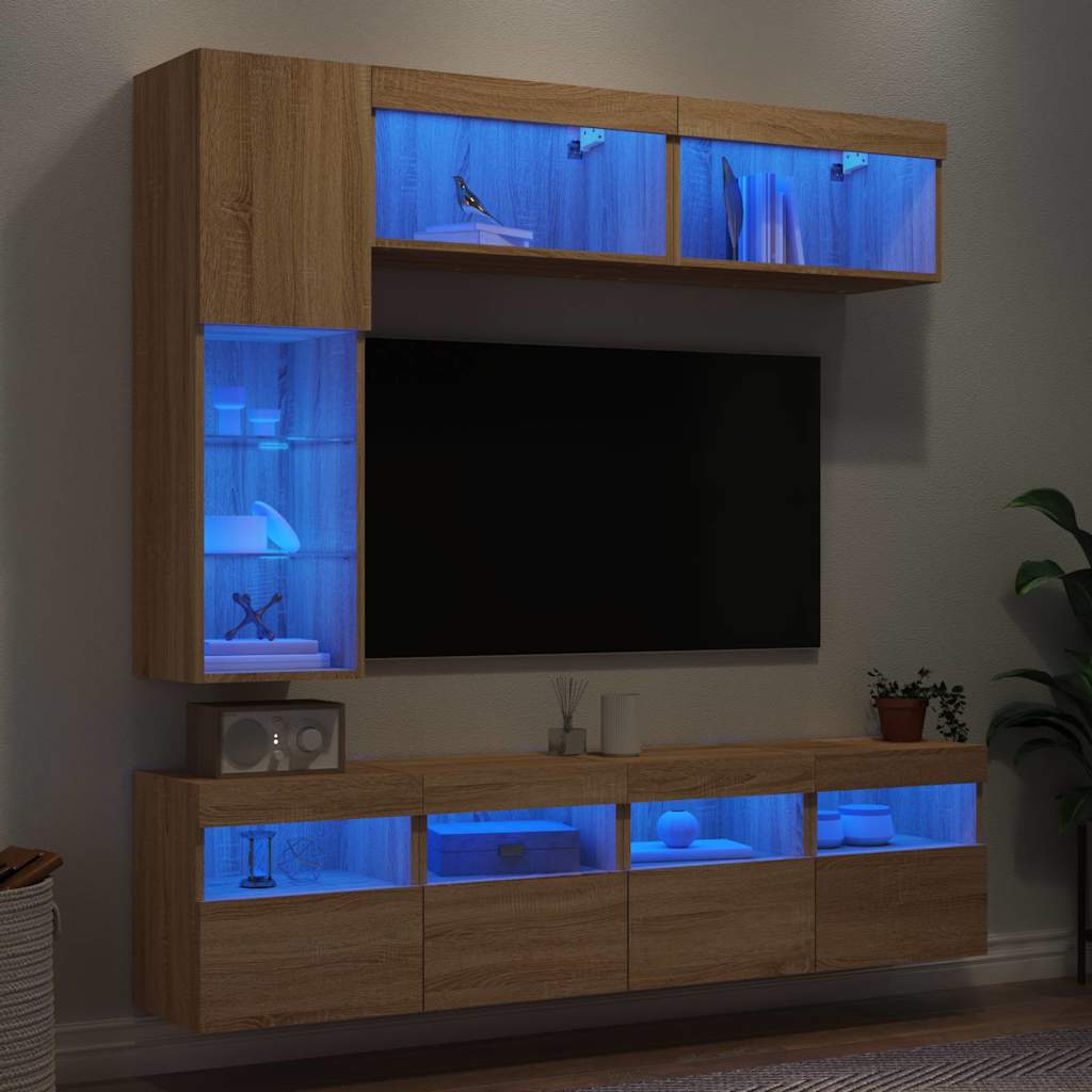 E-shop vidaXL 7-dielna súprava TV nástenných skriniek s LED dub sonoma