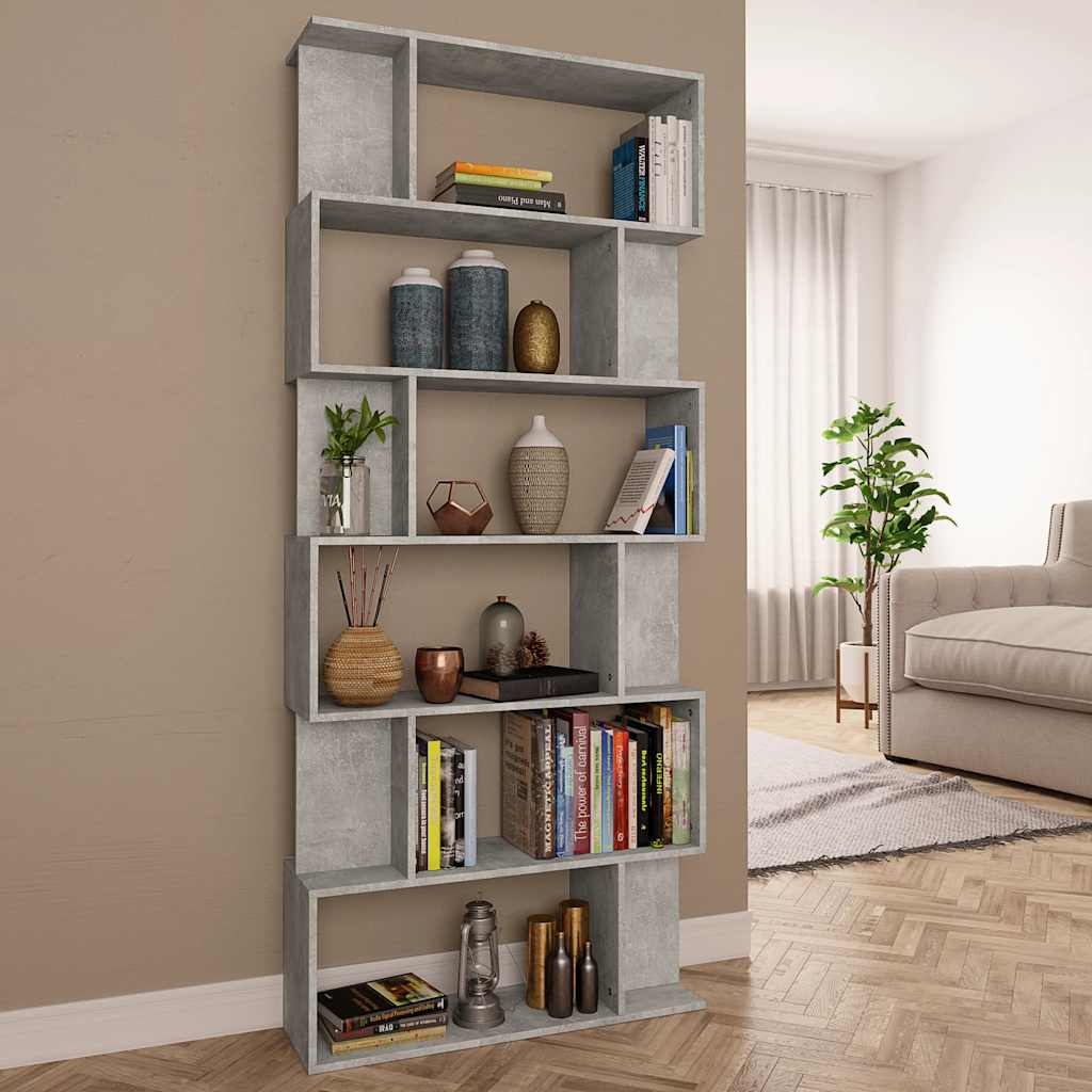 E-shop vidaXL Knižnica/deliaca stena, betónová 80x24x192 cm, kompozitné drevo