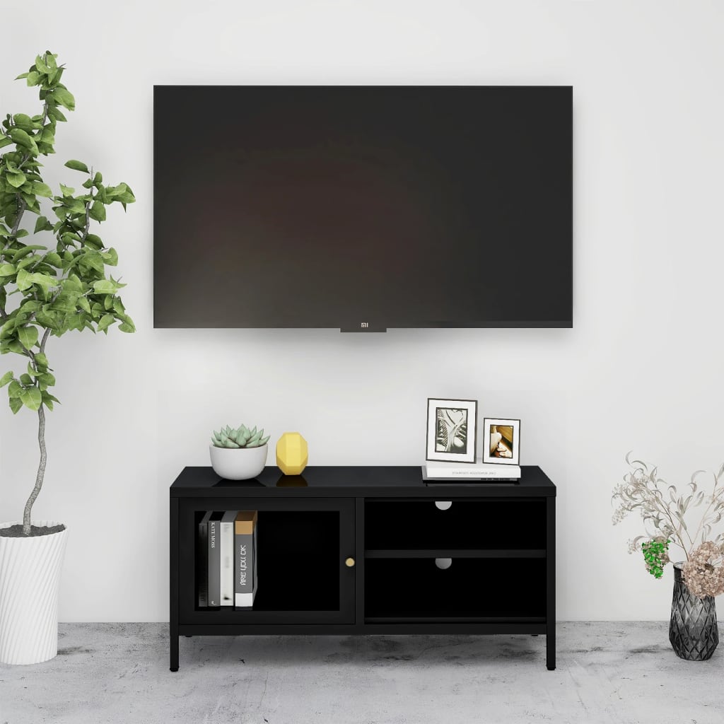 E-shop vidaXL TV skrinka čierna 90x30x44 cm oceľ a sklo