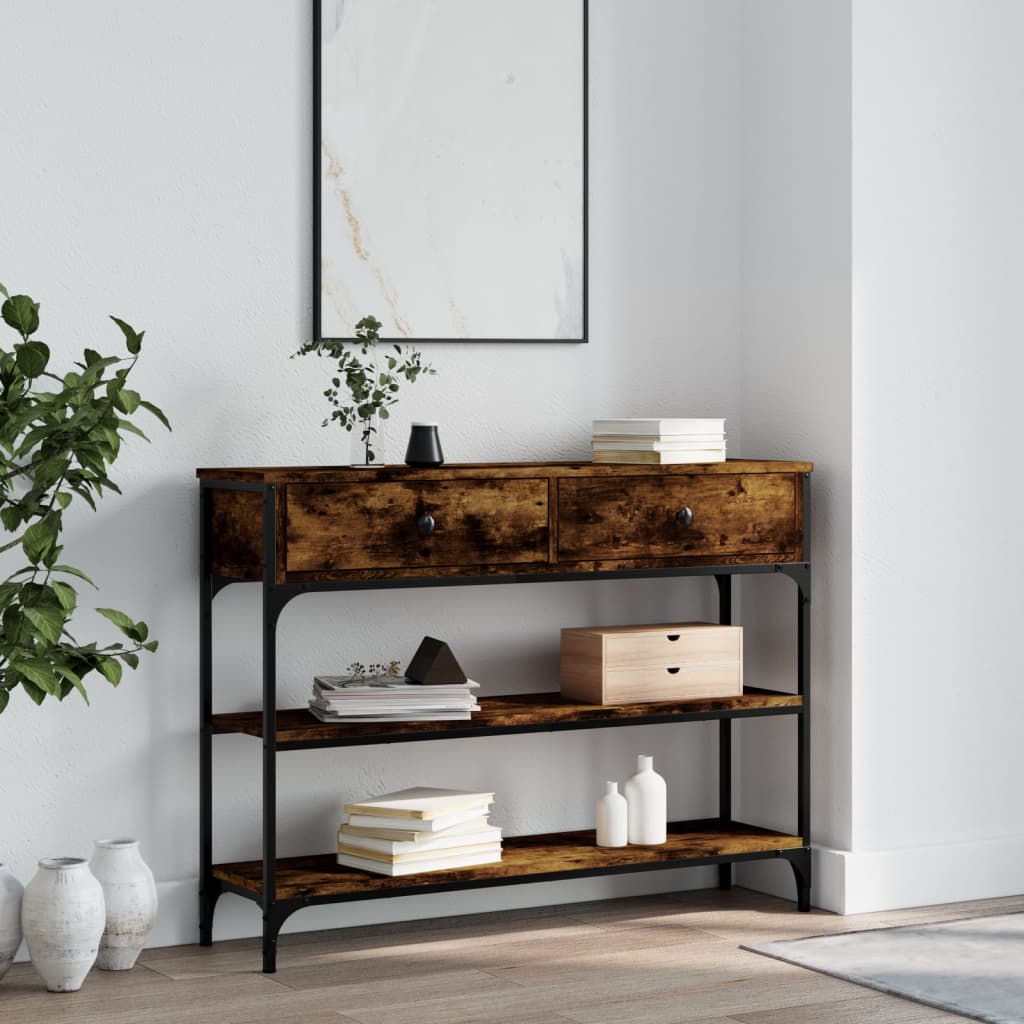 E-shop vidaXL Konzolový stolík dymový dub 100x25x75 cm kompozitné drevo