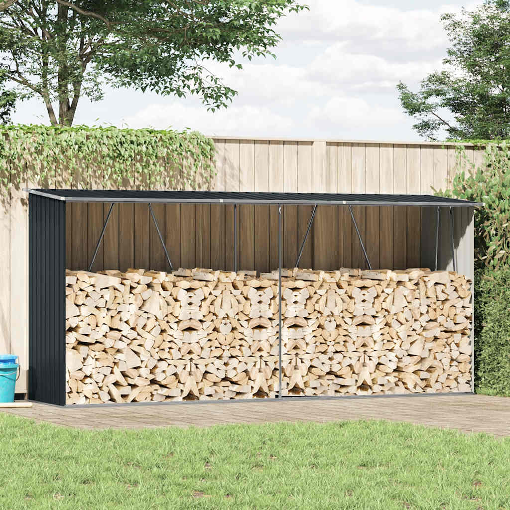 E-shop vidaXL Záhradná kôlňa na drevo galvanizovaná oceľ 330x84x152 cm antracitová