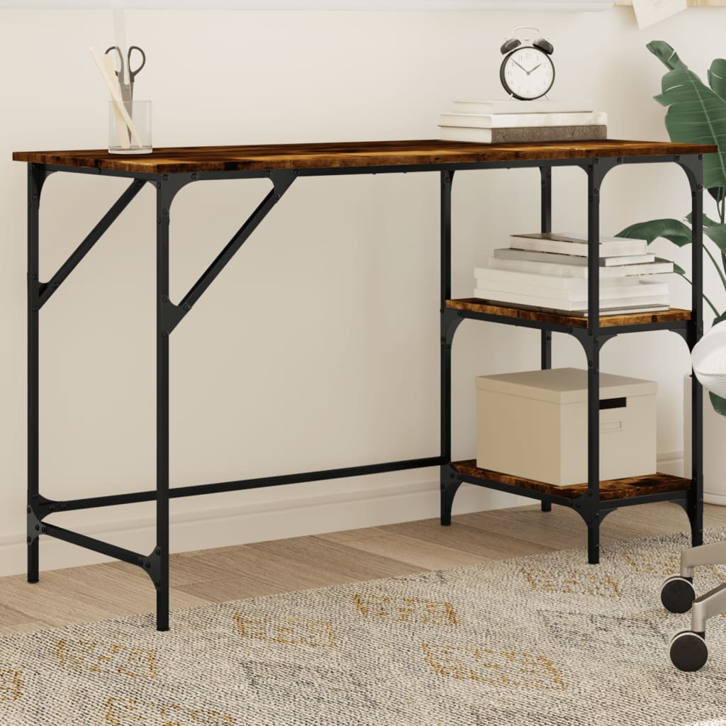 E-shop vidaXL Stôl dymový dub 120x50x75 cm kov a kompozitné drevo
