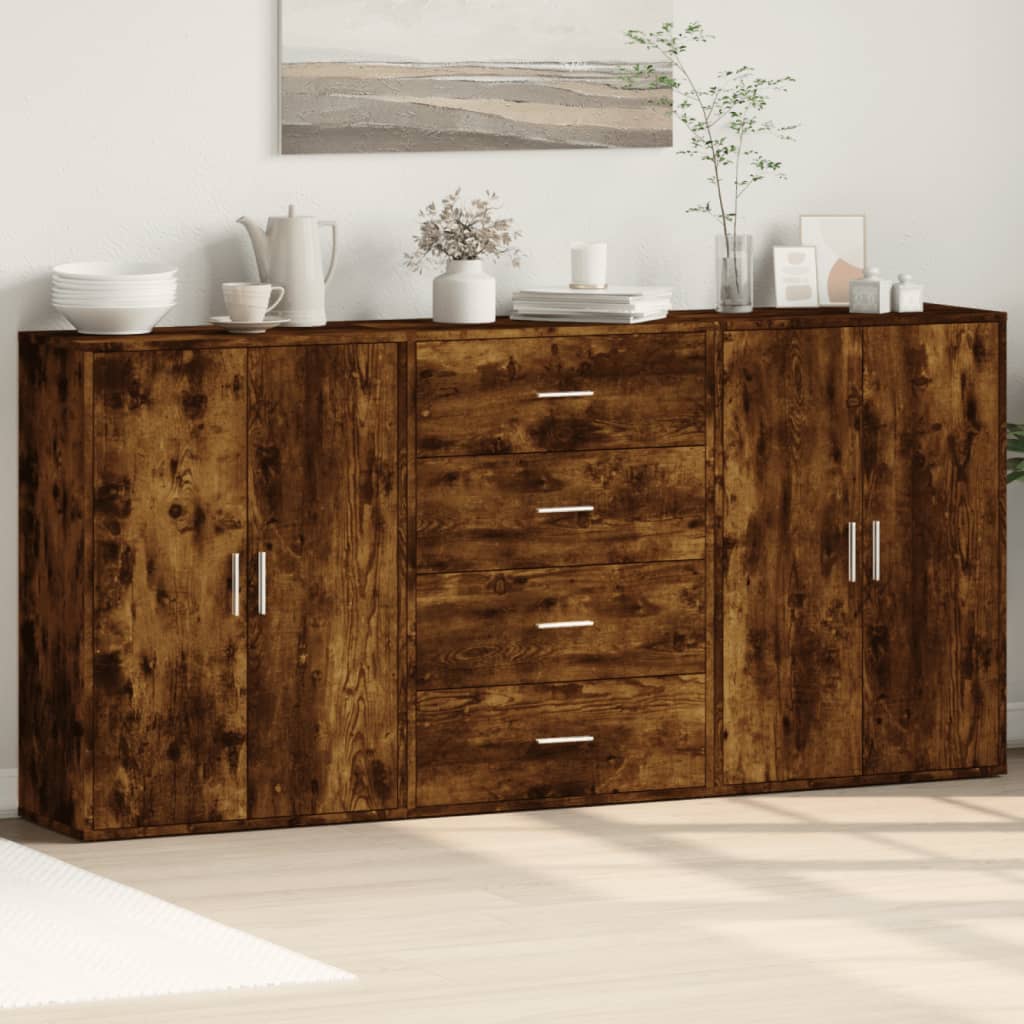E-shop vidaXL Komody 3 ks dymový dub 60x31x84 cm kompozitné drevo