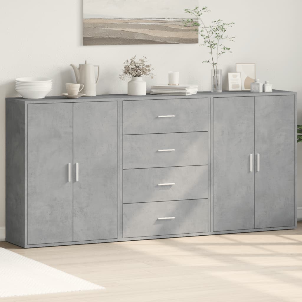 E-shop vidaXL Komody 3 ks betónovosivé 60x31x84 cm kompozitné drevo