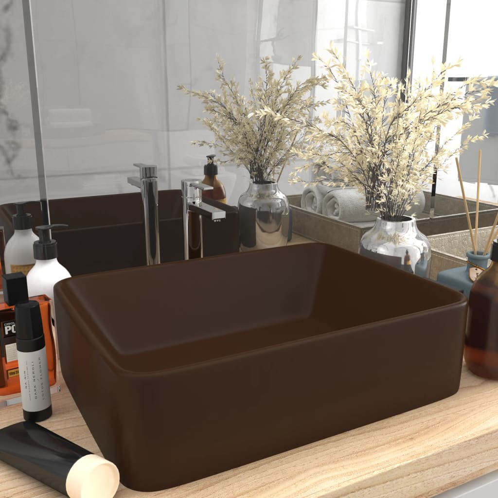 E-shop vidaXL Luxusné umývadlo matné tmavohnedé 41x30x12 cm keramické