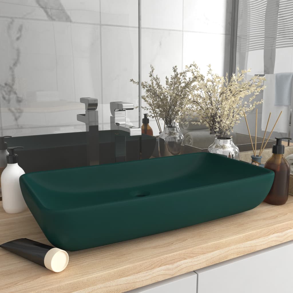 E-shop vidaXL Luxusné umývadlo, obdĺžnik, matné tmavozelené 71x38cm, keramika