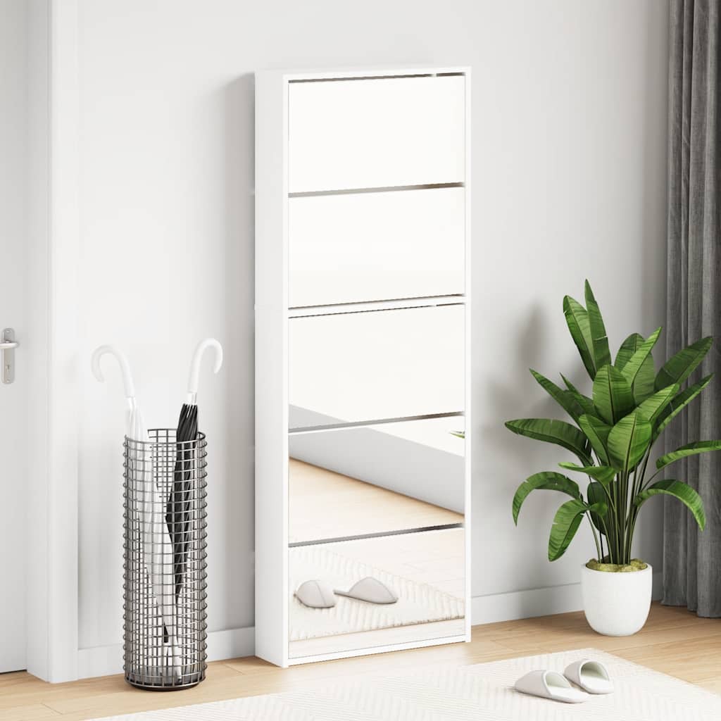 E-shop vidaXL Biely botník s 5 zrkadlovými skrinkami, 63x17x169,5 cm