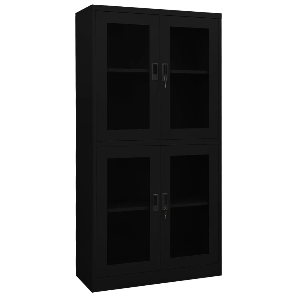 E-shop vidaXL Kancelárska skriňa čierna 90x40x180 cm oceľ a tvrdené sklo