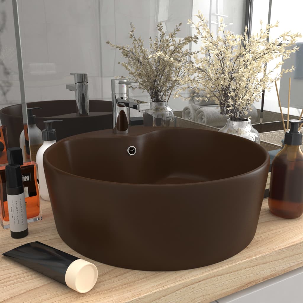E-shop vidaXL Luxusné umývadlo, prepad, matné tmavohnedé 36x13 cm, keramika