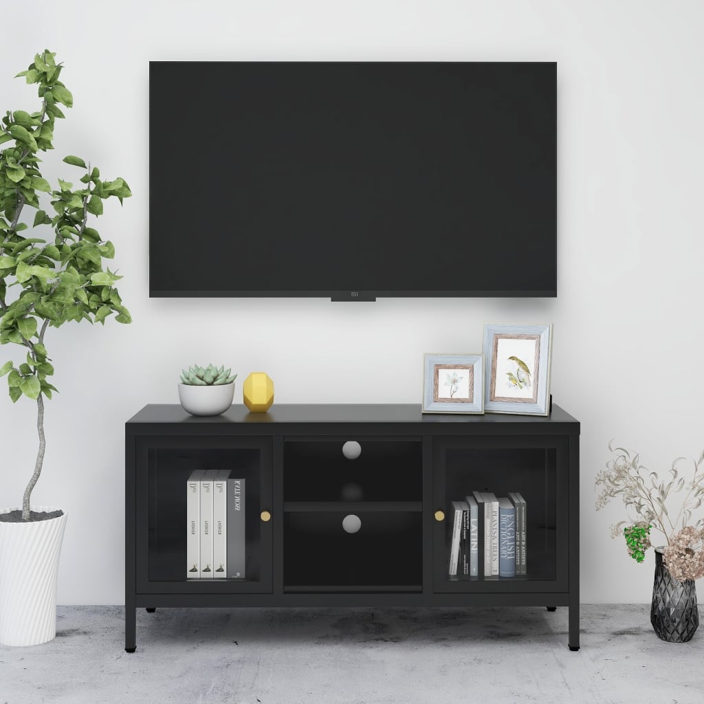 E-shop vidaXL TV skrinka čierna 105x35x52 cm oceľ a sklo