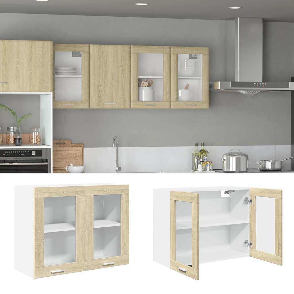 E-shop vidaXL Presklená závesná skrinka “Lyon”, sonoma 80x31x60 cm