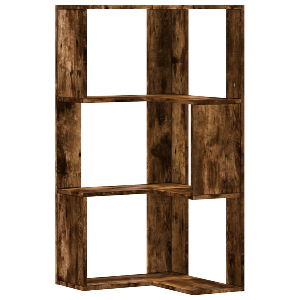 E-shop vidaXL Rohová knižnica 3 police dymový dub 50x50x102 cm kompoz. drevo
