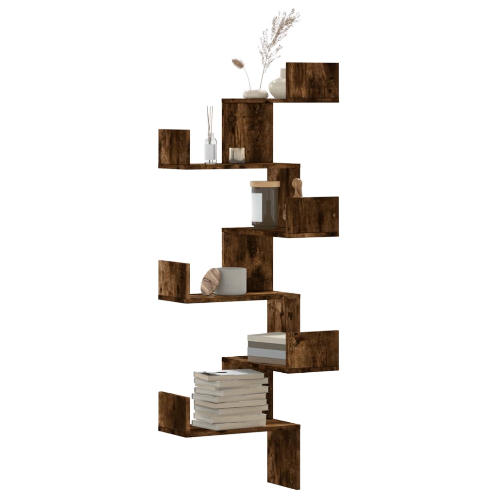 E-shop vidaXL Nástenná rohová polica dymový dub 45x45x147 cm kompozitné drevo