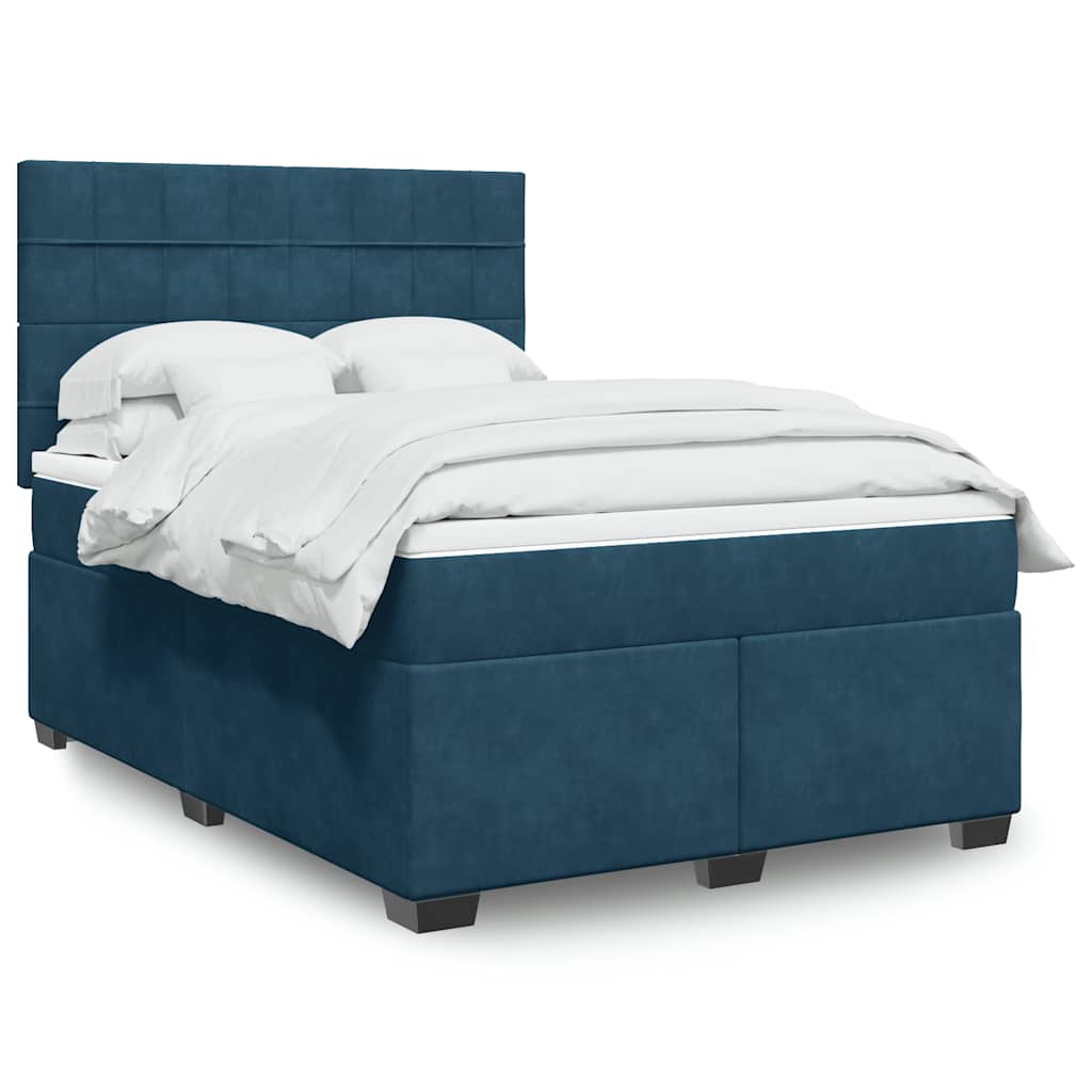 E-shop vidaXL Posteľný rám boxsping s matracom modrý 140x200 cm zamat