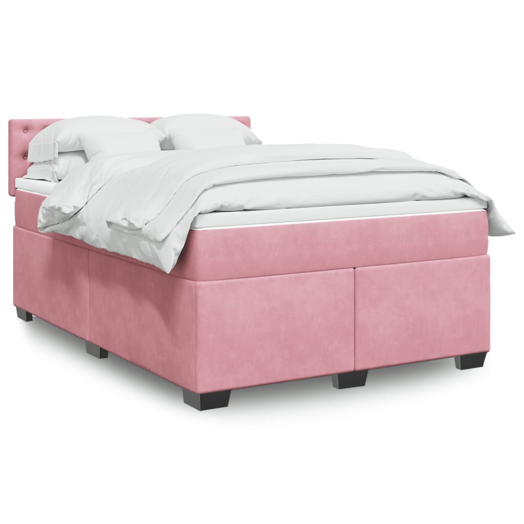 E-shop vidaXL Posteľný rám boxsping s matracom tmavoružový 140x200 cm zamat