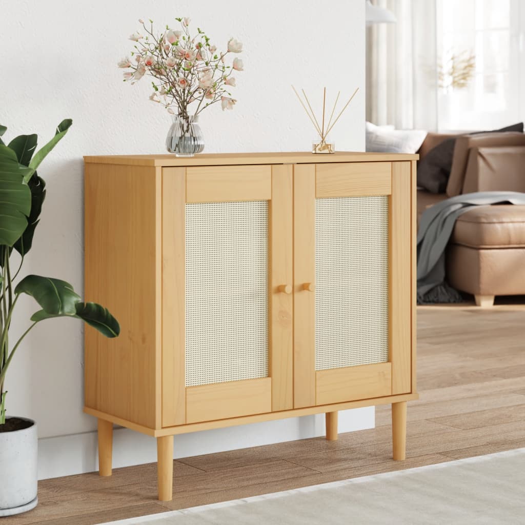 E-shop vidaXL Komoda SENJA, ratanová hnedá 80x35x80 cm, borovicový masív