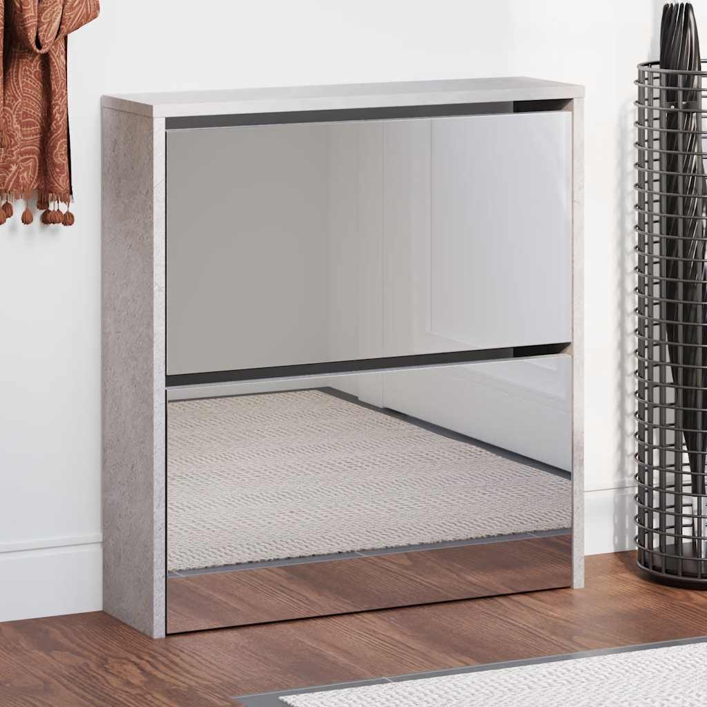 E-shop vidaXL Botník so zrkadlom 2-poschodový betónovosivý 63 x 17 x 67 cm