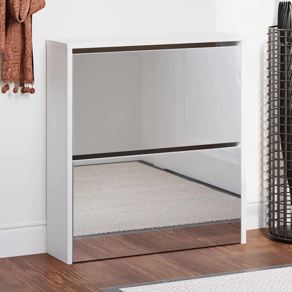 E-shop vidaXL Botník so zrkadlom 2-poschodový lesklý biely 63x17x67 cm