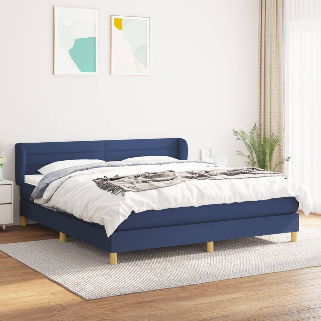 E-shop vidaXL Posteľný rám boxspring s matracom modrý 180x200 cm látka