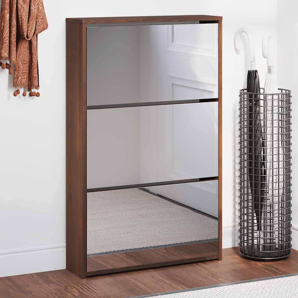 E-shop vidaXL Botník so zrkadlom 3-poschodový hnedý dub 63x17x102,5 cm