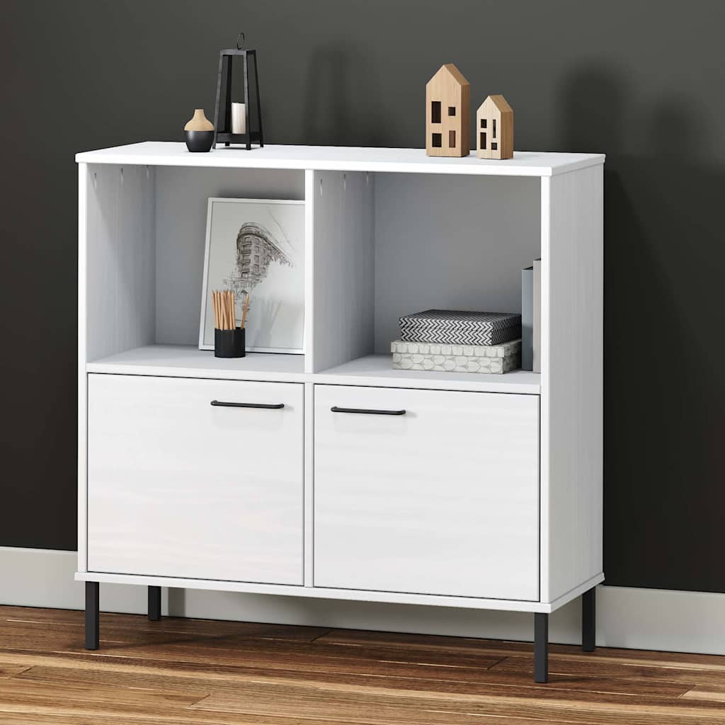 E-shop vidaXL Knižnica kovové nohy biela 90x35x90,5 cm masívne drevo OSLO