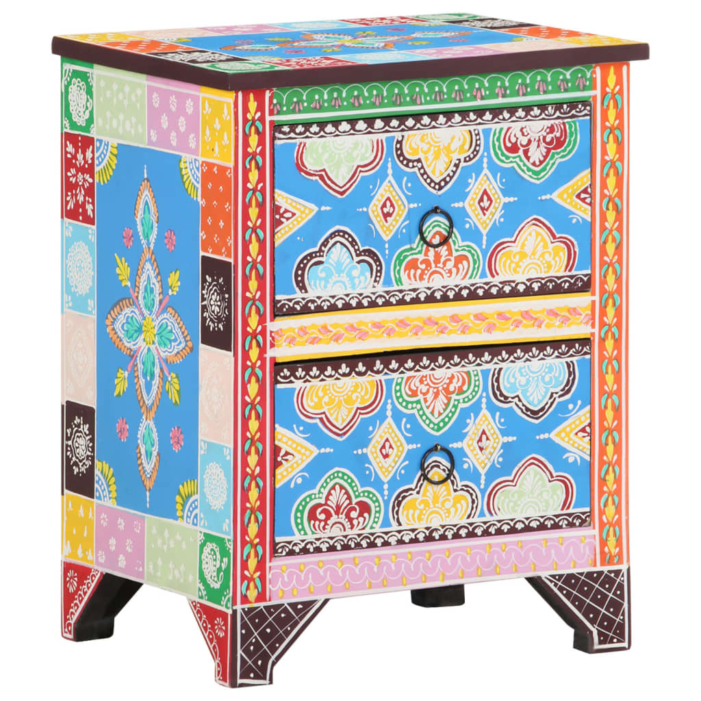 E-shop vidaXL Ručne maľovaný nočný stolík 40x30x50 cm mangovníkový masív