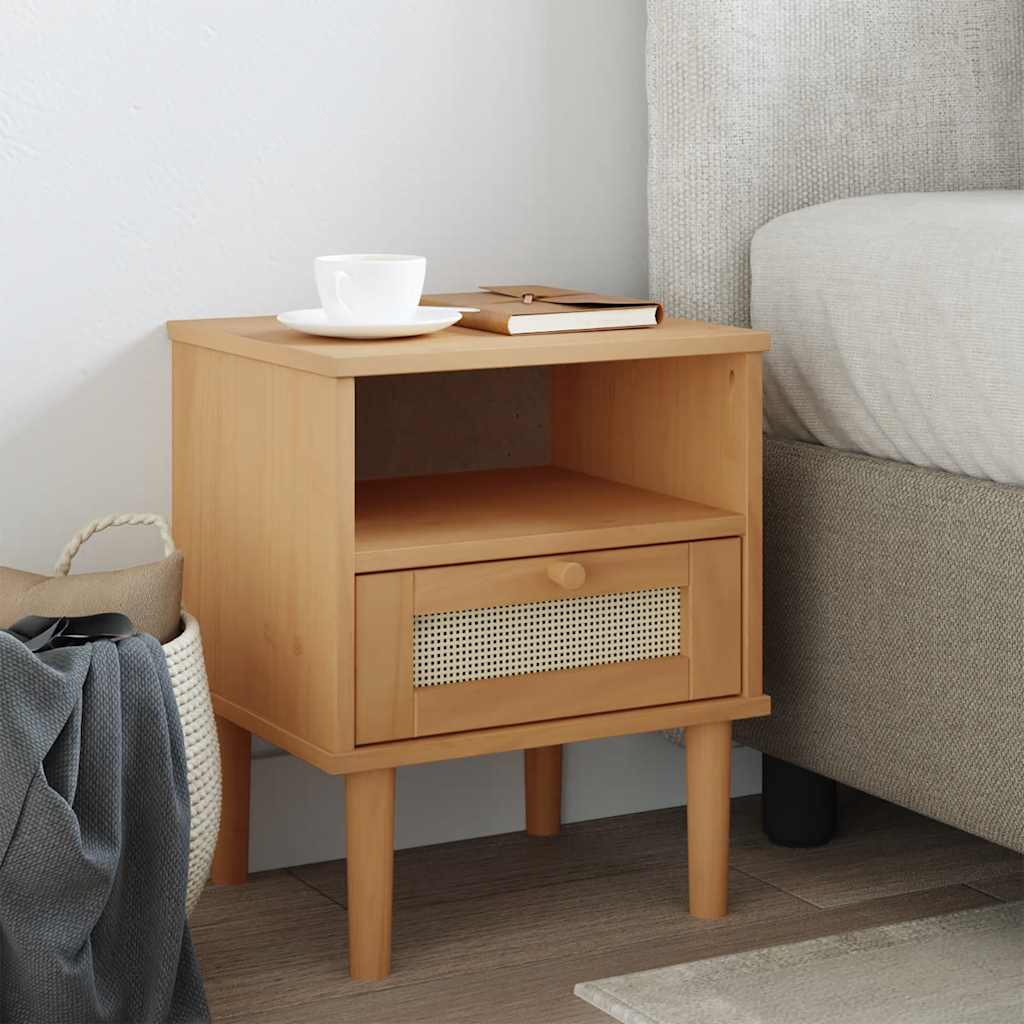 E-shop vidaXL Nočný stolík SENJA, ratanový vzhľad, hnedý 40x35x48cm, borovica