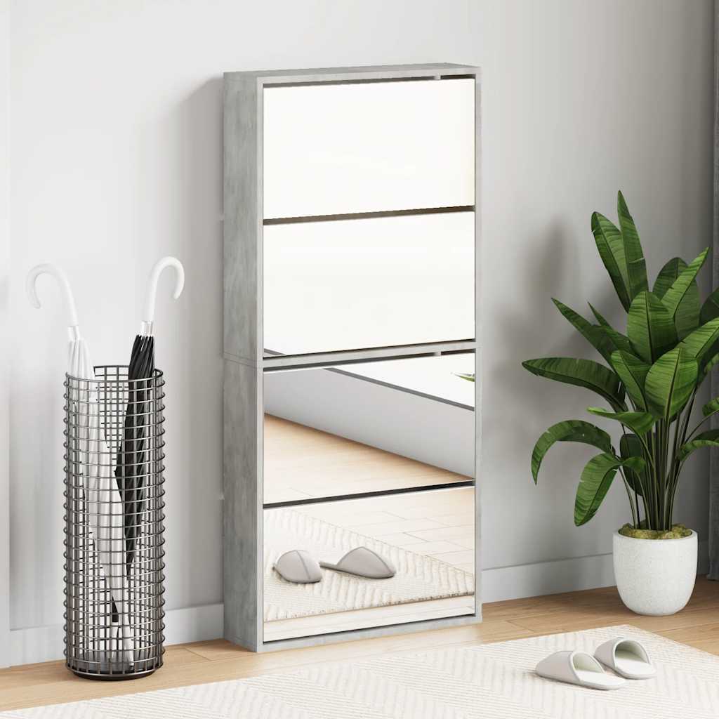 E-shop vidaXL Botník so zrkadlom 4-poschodový betónovo sivý 63x17x134 cm
