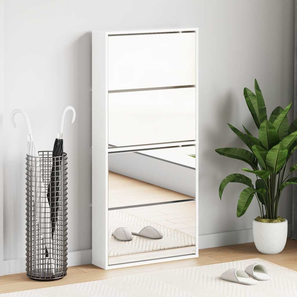E-shop vidaXL Botník so zrkadlom 4-poschodový vysoký lesk biely 63x17x134 cm