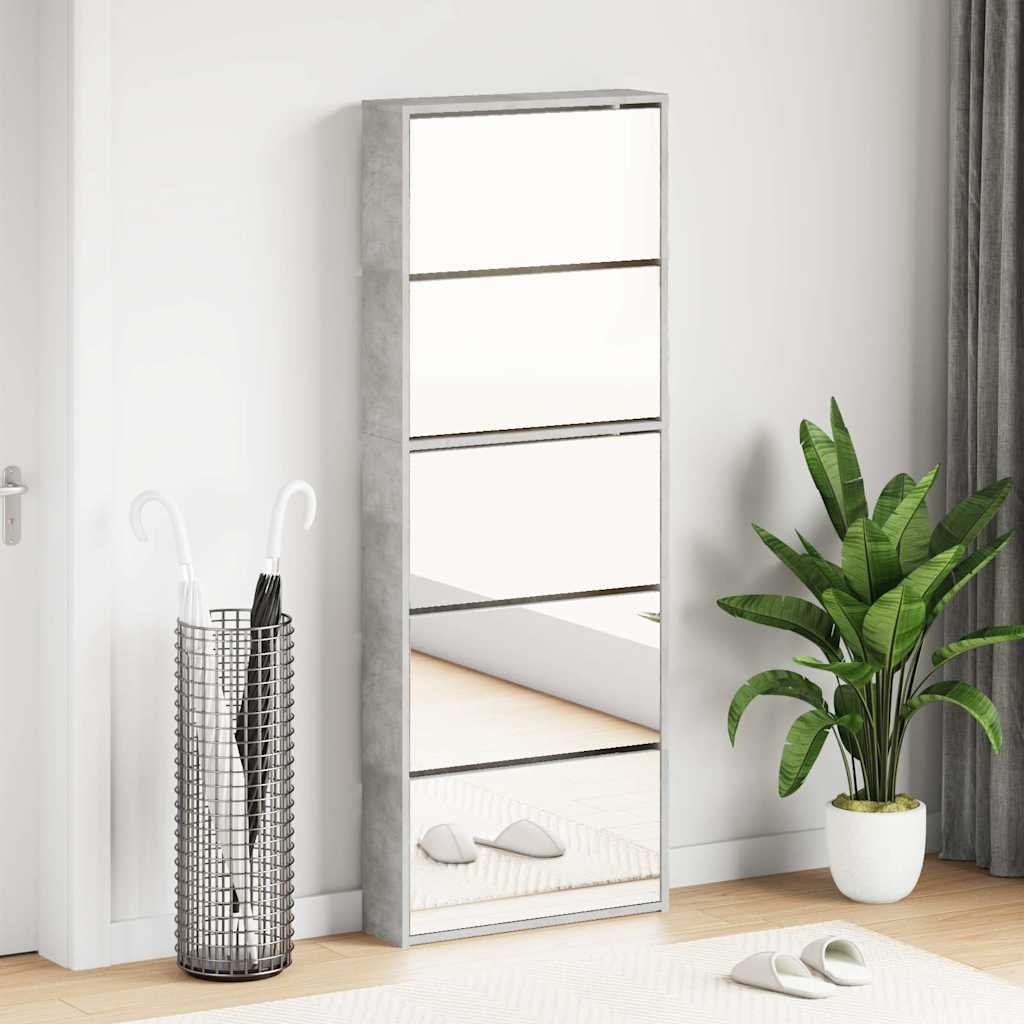 E-shop vidaXL Botník so zrkadlom 5-poschodový betónovo sivý 63x17x169,5 cm