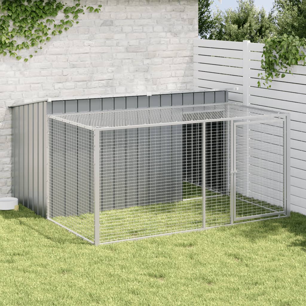 E-shop vidaXL Psí domček s výbehom, antracitový 197x194x110 cm, pozinkovaná oceľ