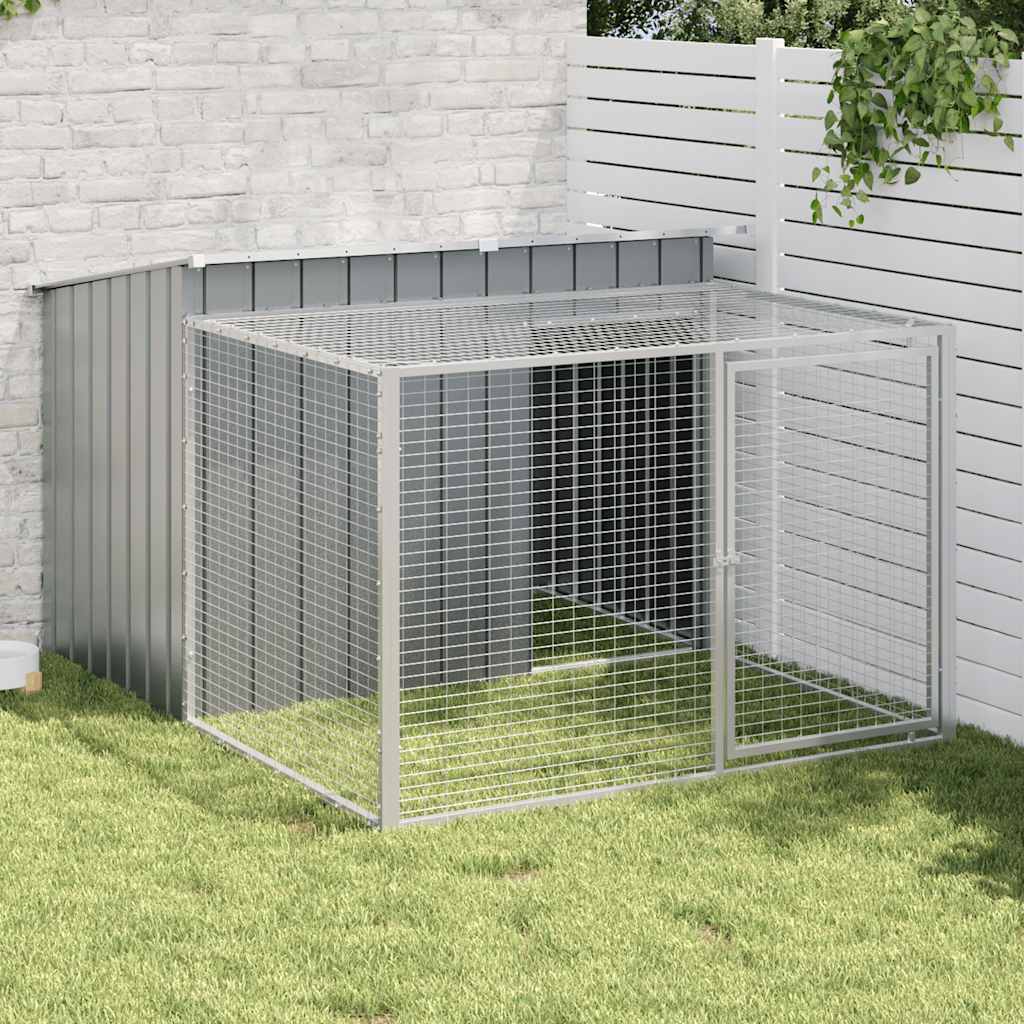 E-shop vidaXL Psí domček s výbehom, antracitový 153x194x110 cm, pozinkovaná oceľ