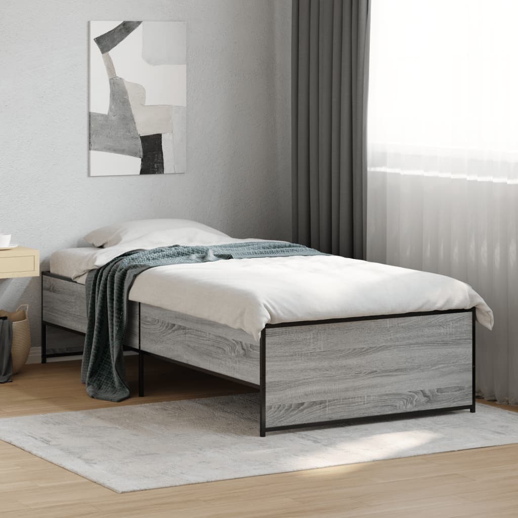 E-shop vidaXL Posteľný rám sivý sonoma 100x200 cm kompozitné drevo a kov