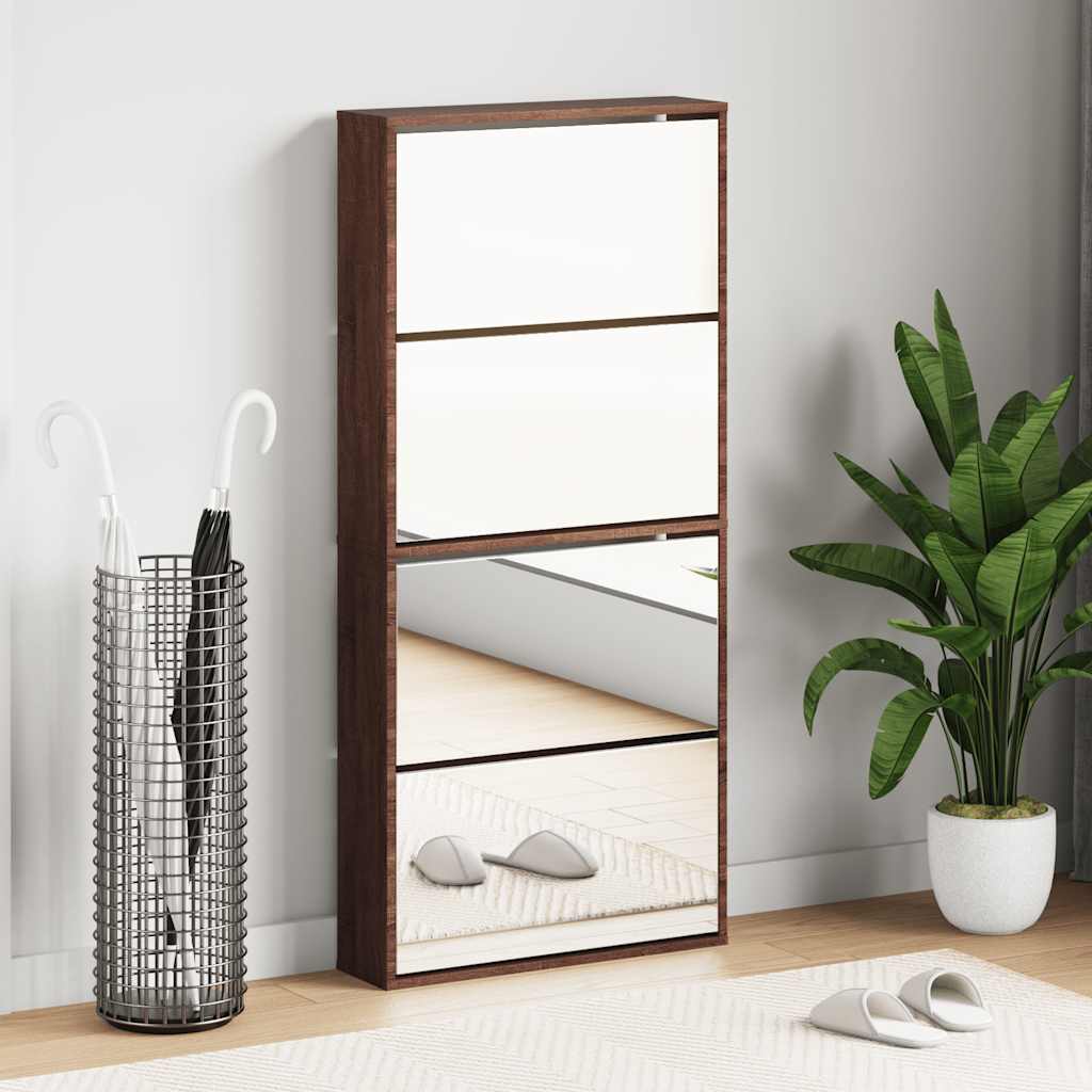 E-shop vidaXL Botník so zrkadlom 4-poschodový hnedý dub 63x17x134 cm