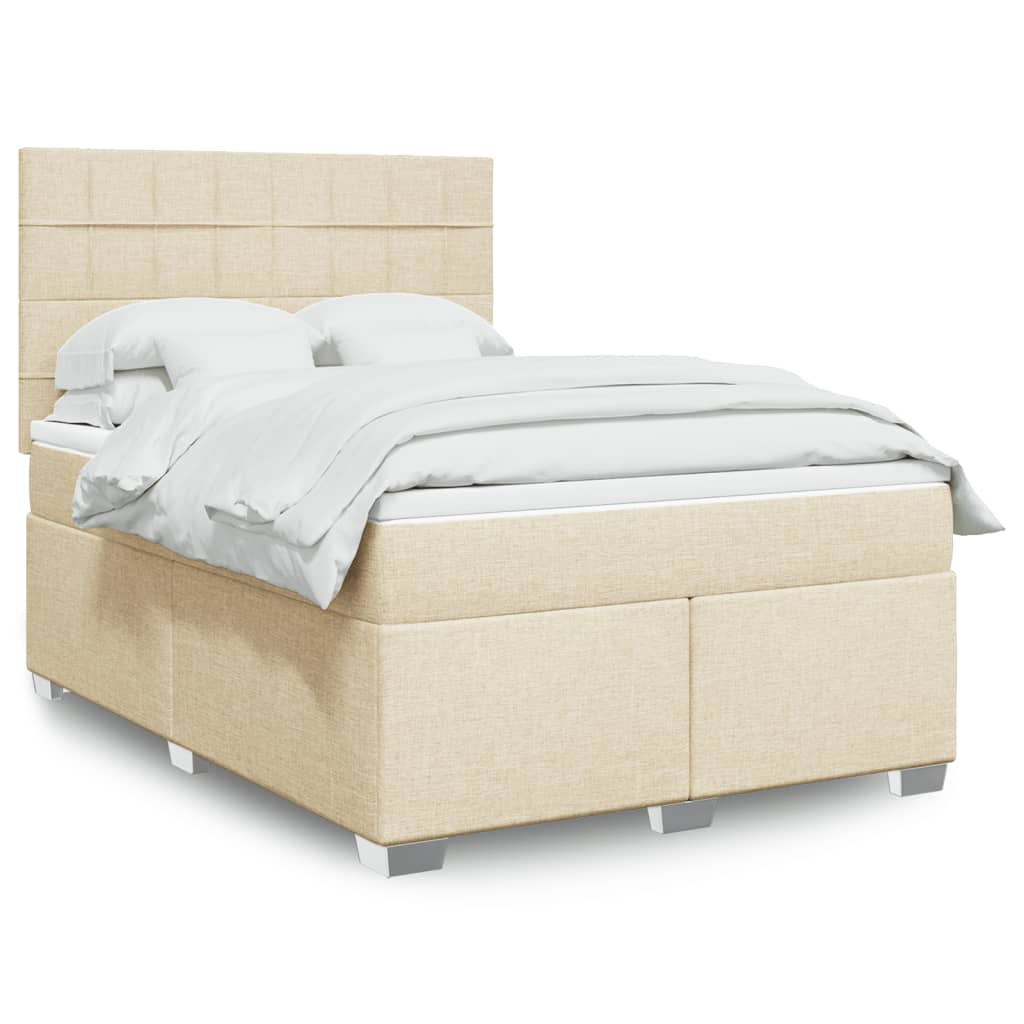 E-shop vidaXL Posteľný rám boxspring s matracom krémový 140x200 cm látka