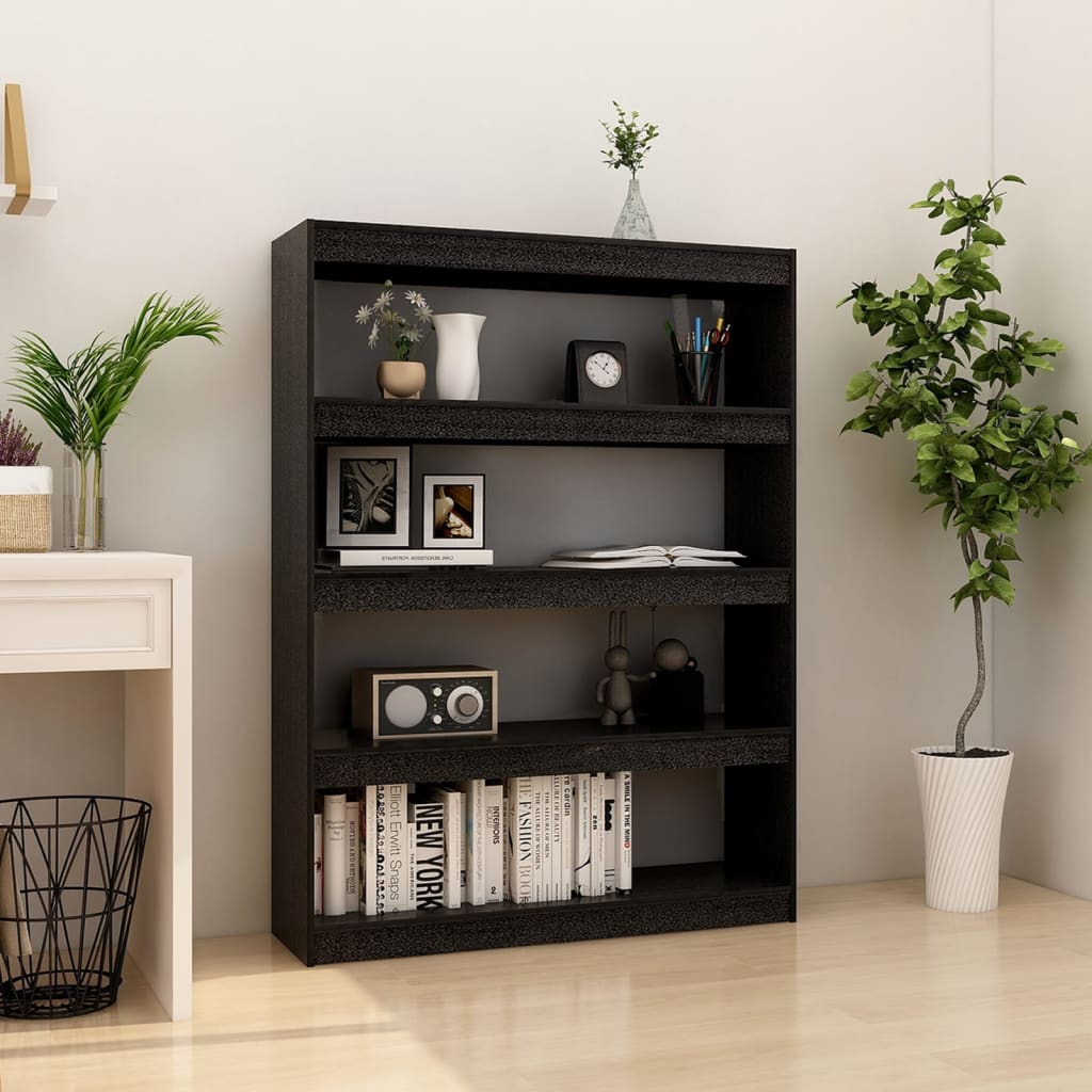 E-shop vidaXL Knižnica/deliaca stena čierna 100x30x135,5 cm masívna borovica